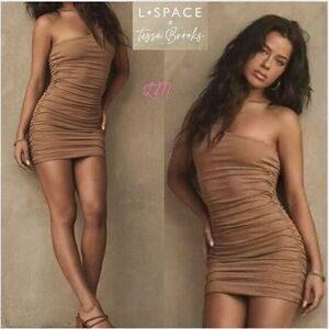 L SPACE x Tessa‎ Brooks Exclusive One Shoulder Dress Alana Camel Medium
